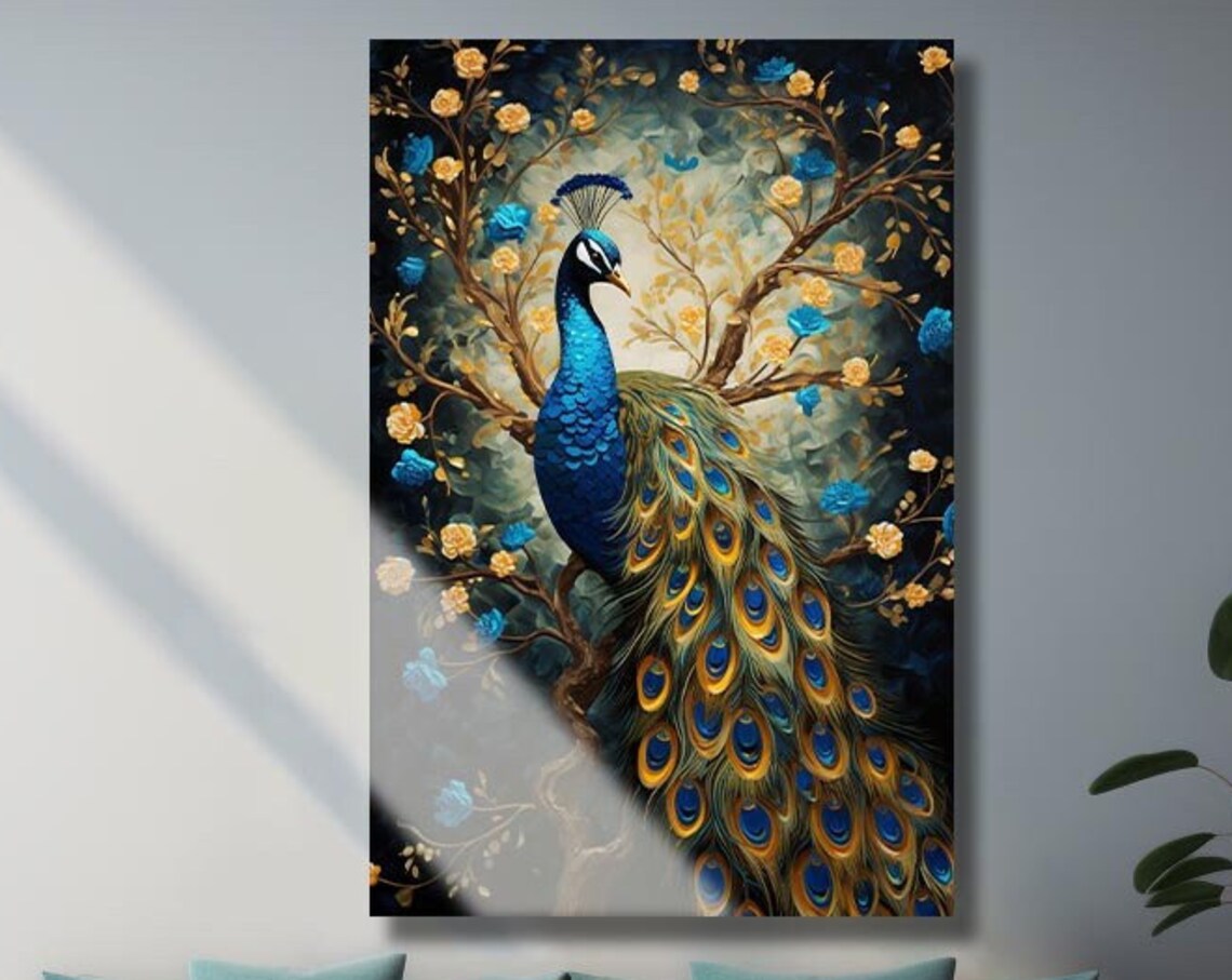 Peacock Modern Golden Color Feather Art Print