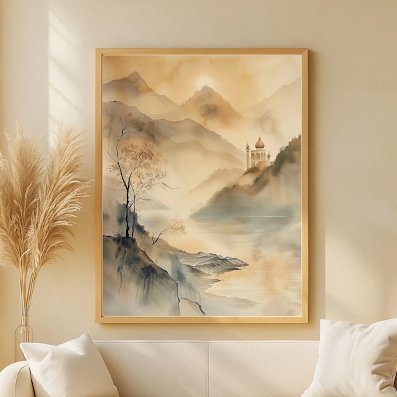 Misty Zen Landscape, Japandi Wabisabi Art Print