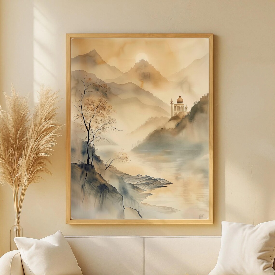 Misty Zen Landscape, Japandi Wabisabi Art Print
