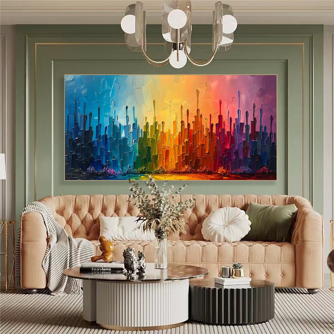 Rainbow Gradient Abstract City Skyline Sunset Colors Art Poster - Image 2