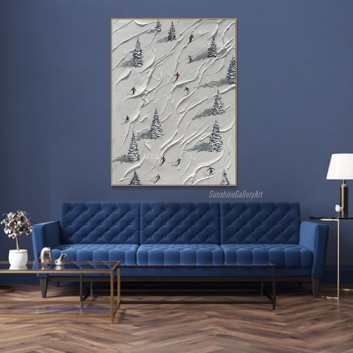 Skiers Carving Down Snowy Mountain Slope With Pine Trees Poster - Image 2