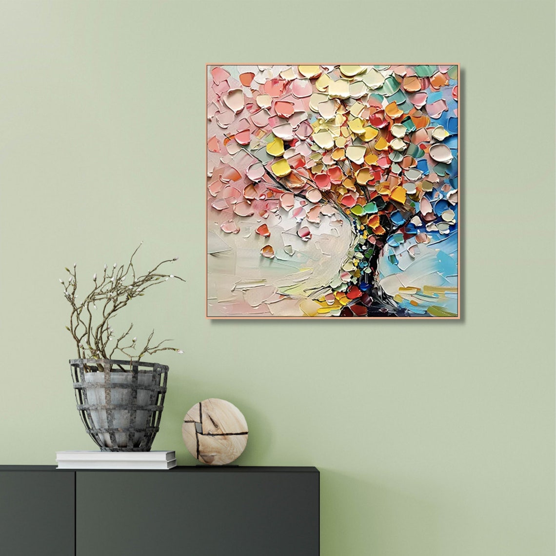 Colorful Abstract Tree Pink Yellow Orange Palette Knife Poster - Image 3