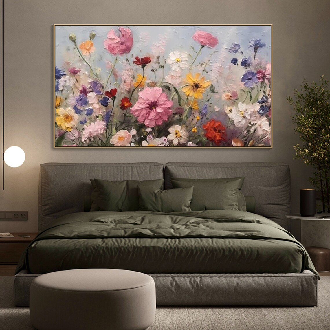 Colorful Wildflower Meadow Pink Yellow Purple Oil Painting Poster - Image 3