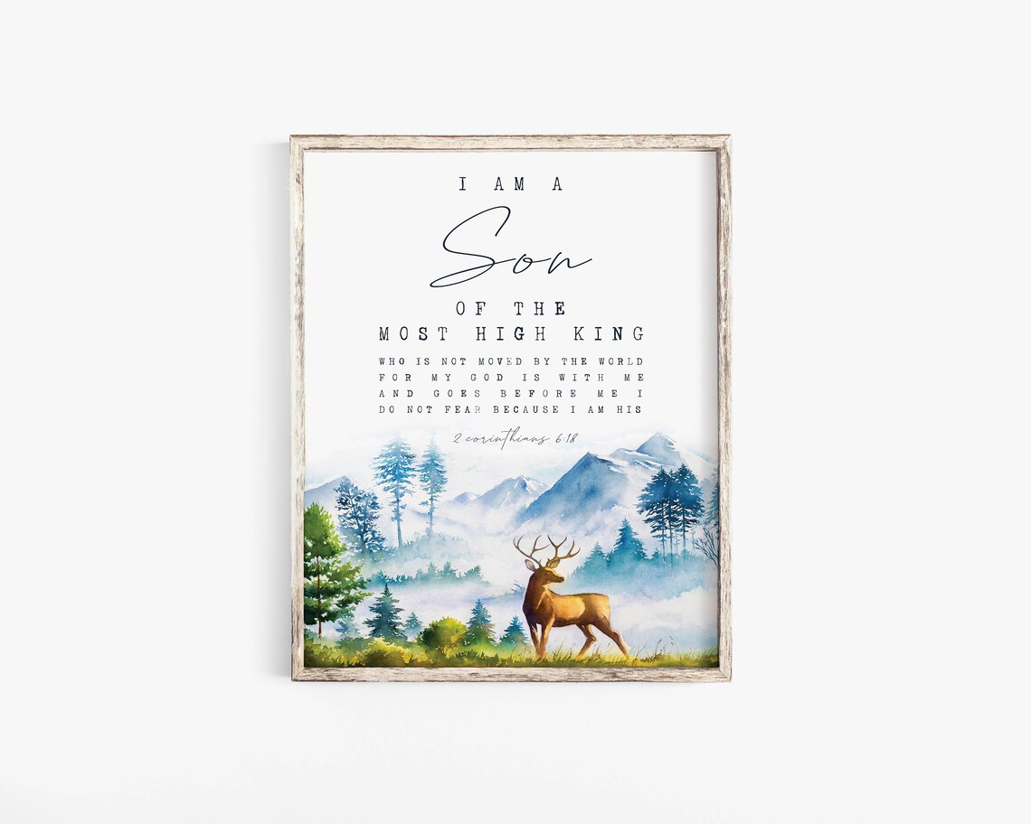 I Am a Son of the Most High King Mountain Deer Watercolor Poster - Image 2