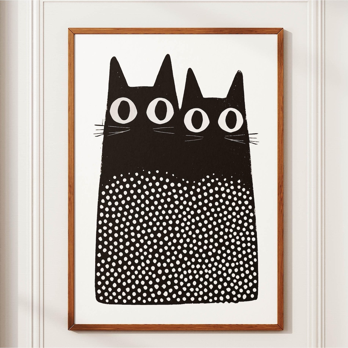 Tokyo Cats Linocut Print, Japanese Minimalist Folk