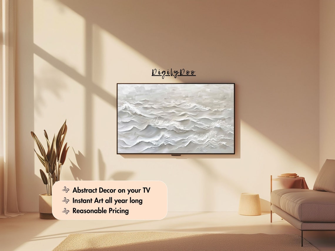 White Gray Abstract Waves Textured Monochrome Minimalist Sea Poster - Image 3
