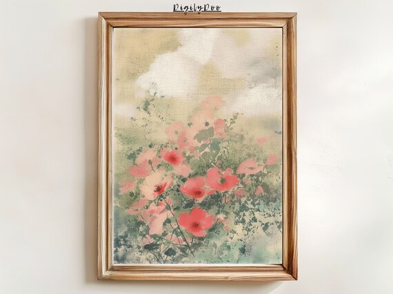 Soft Pink Wildflowers Garden Impressionist Floral Vintage Poster