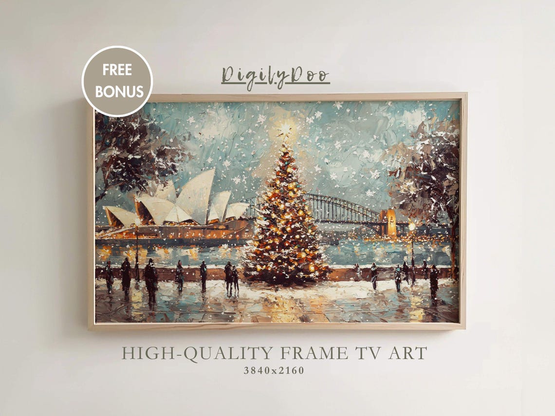 Sydney Opera House Christmas Tree Snowy Night Holiday City Poster