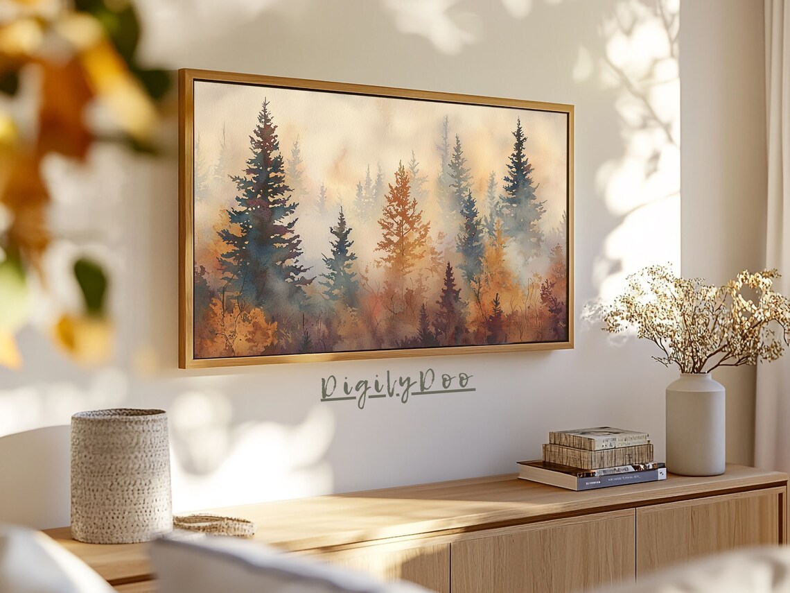 Fall Trees Frame Tv Art Autumn Landscape Painting Rustic Pine Forest Fall Decor Moody Wallpaper Thanksgiving Screensaver - Image 3