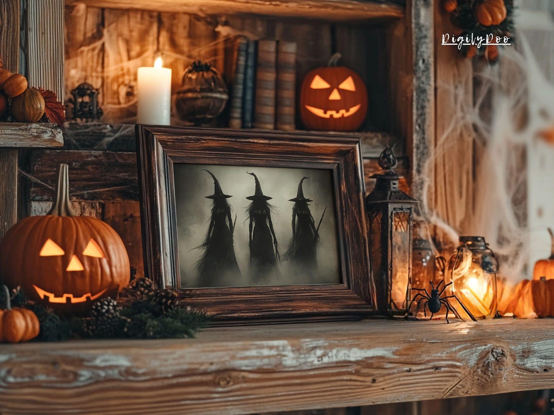 Three Witches Misty Forest Dark Gothic Halloween Decor Art Poster - Image 3