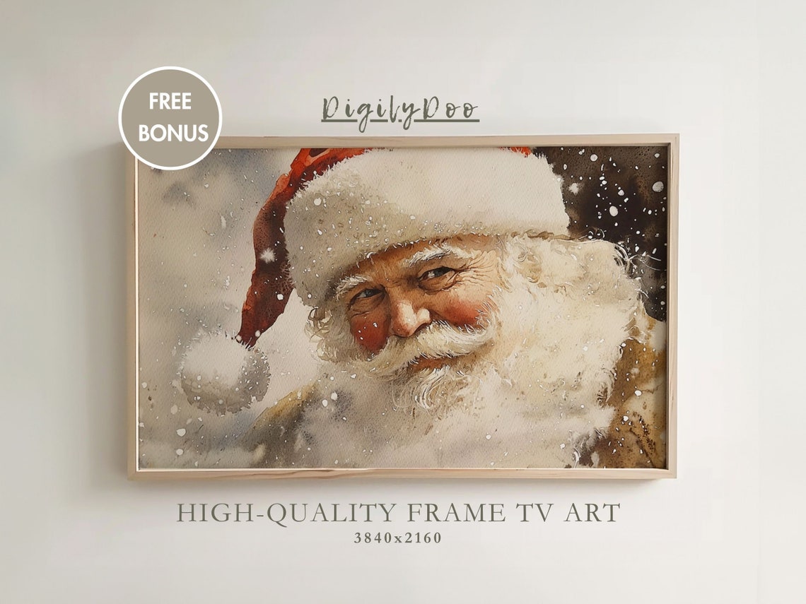 Smiling Santa Claus Watercolor Face Snowfall Holiday Decor Poster