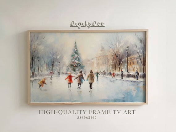Winter Ice Skating Holiday Landscape Poster Print