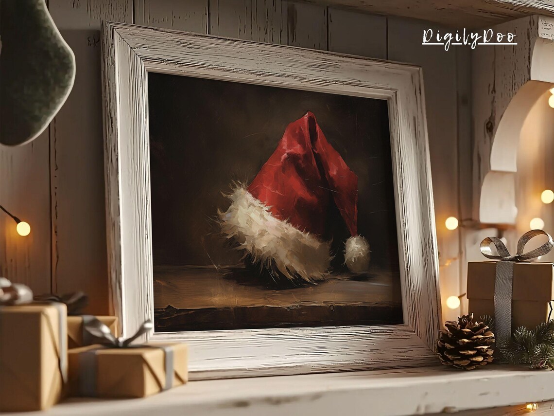 Santa Hat Still Life, Rustic Christmas Art Print - Image 3
