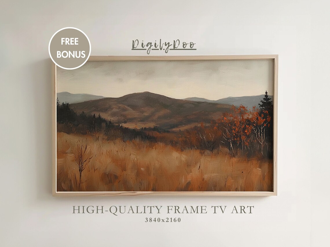 Vintage Autumn Landscape Art Print, Rustic Farmhouse