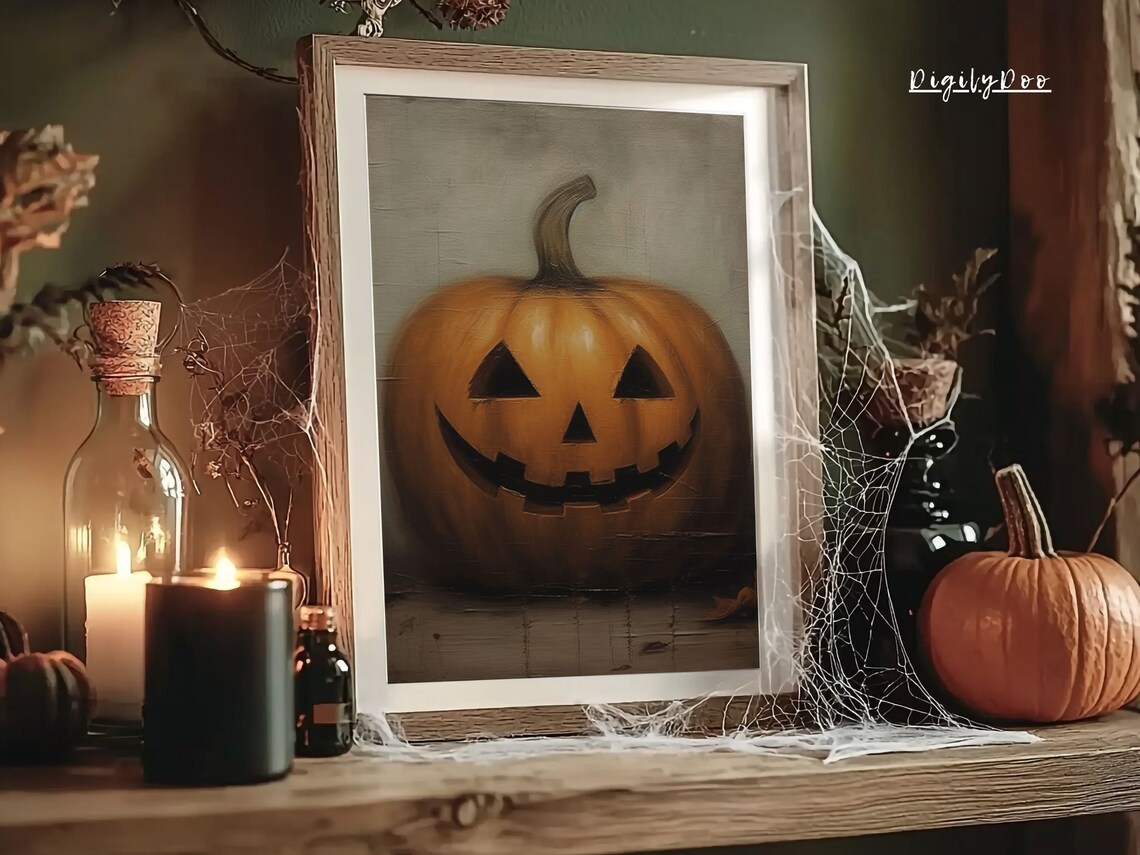 Jack O Lantern Halloween Print, Primitive Rustic Pumpkin - Image 3