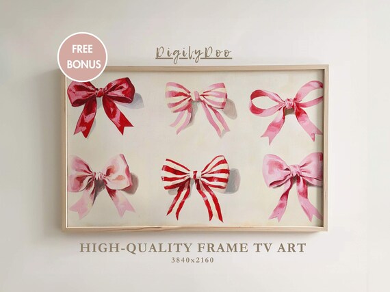 Valentines Day Frame Tv Art Vintage Cute Pink Ribbons Painting Tv Decor Moody Romantic Ribbon Screensaver Valentines Day