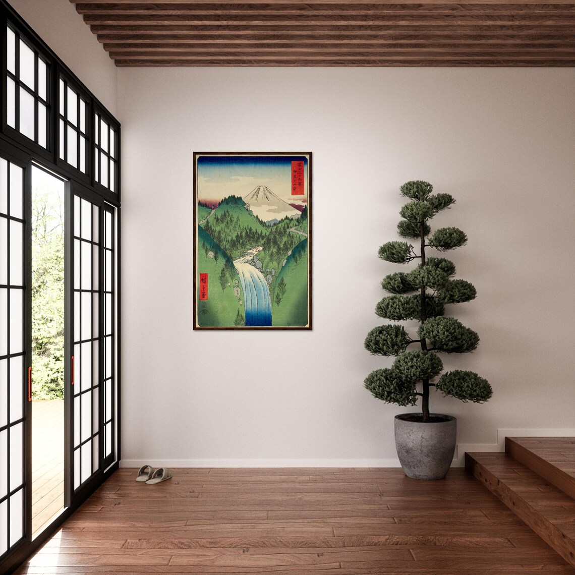 Japanese Waterfall Ukiyo-e, Hiroshige Art Print - Image 4
