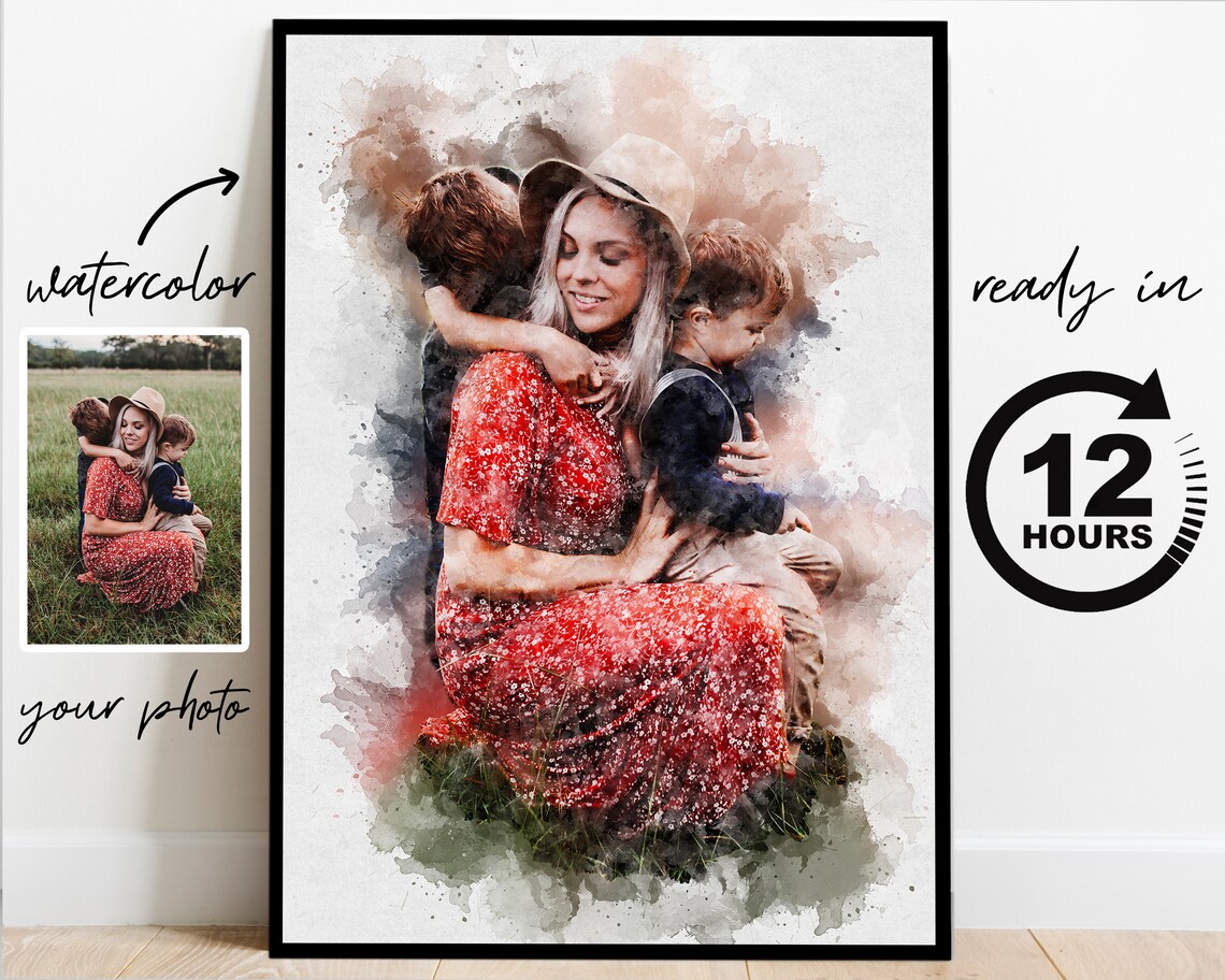 Custom Watercolor Mother and Baby Portrait from Photo Art Poster - Image 4