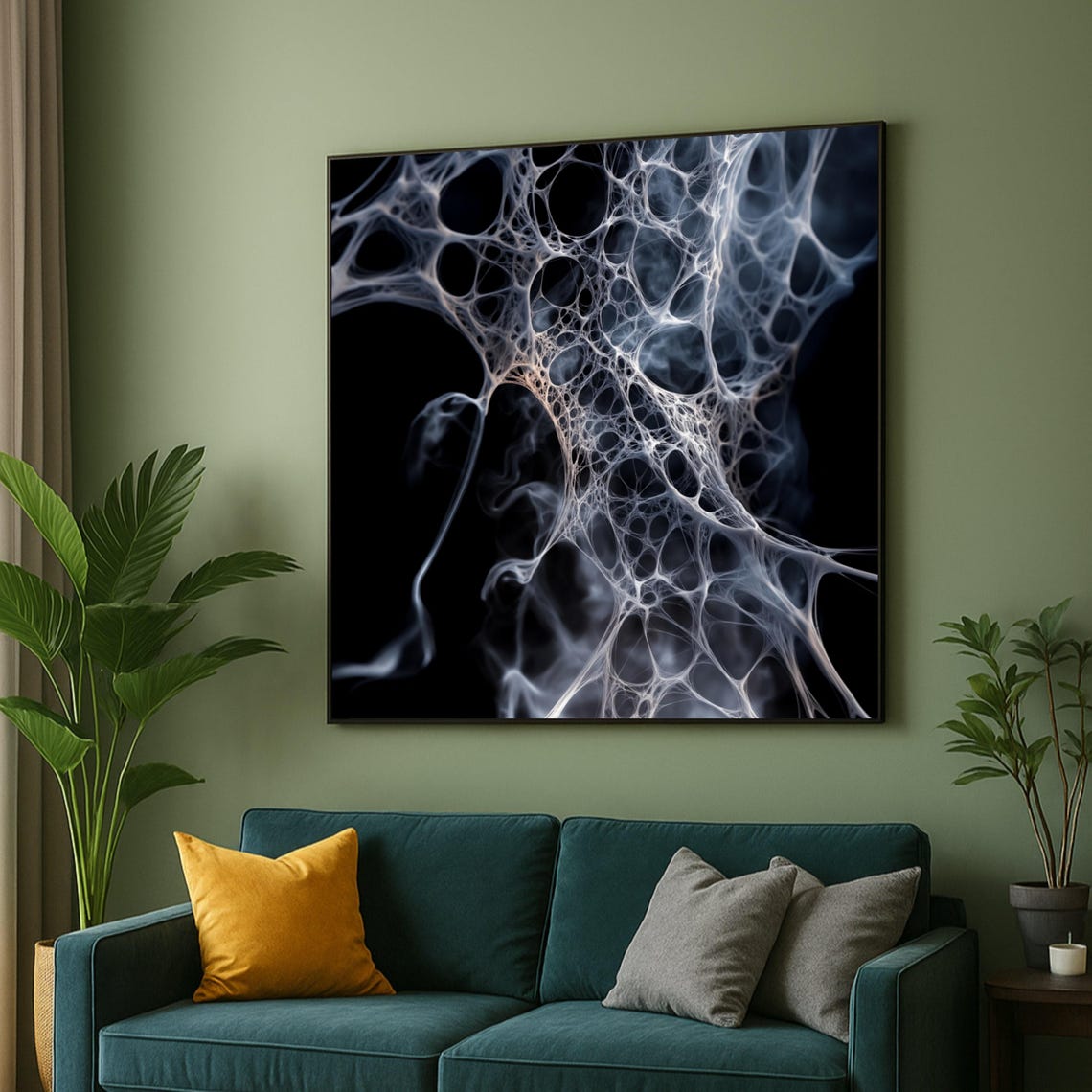 Black And White Abstract Neural Network Organic Web Line Art Poster
