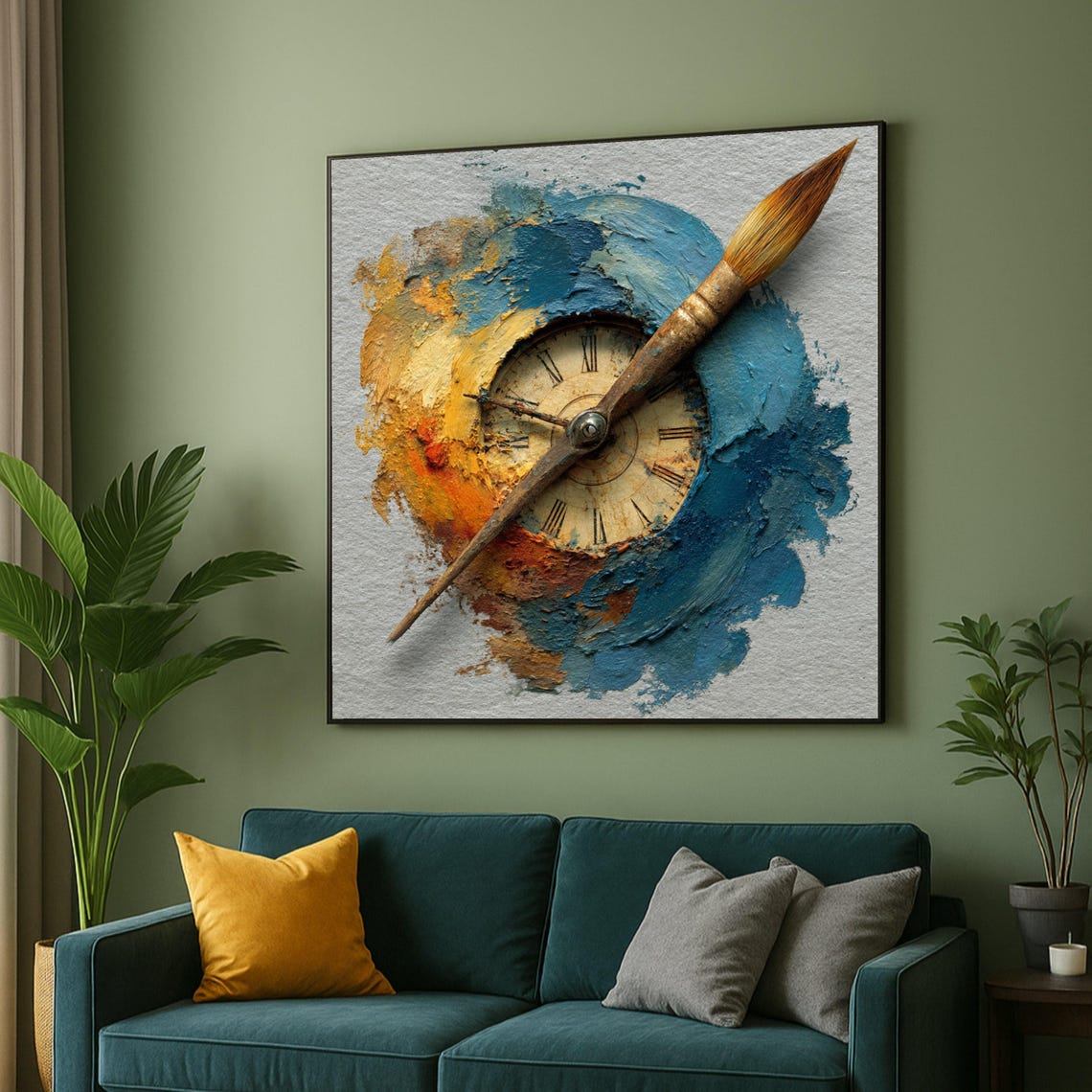 Vintage Clock With Paintbrush Impasto Creative Time Art Poster