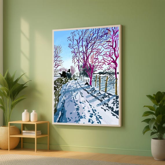 David Hockney Snowy Path Wall Artwinter Landscape Canvas Modern Nature Scene Colorful Tree Silhouettes Home Decoration