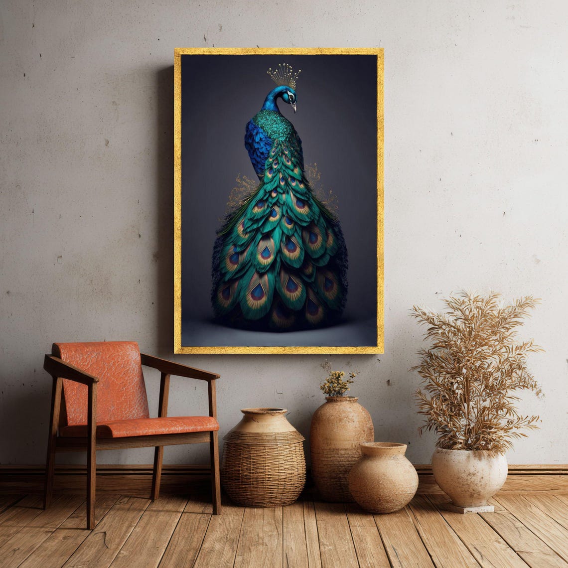 Majestic Peacock Iridescent Blue Green Feather Luxury Poster