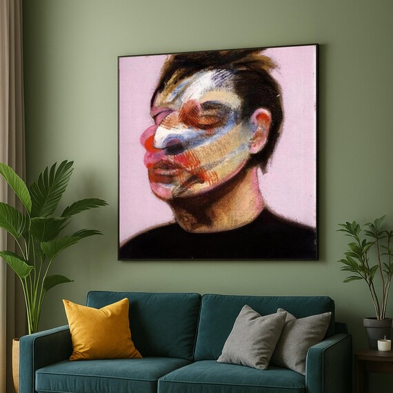 Francis Bacon Style Abstract Face Pink Background Portrait Poster