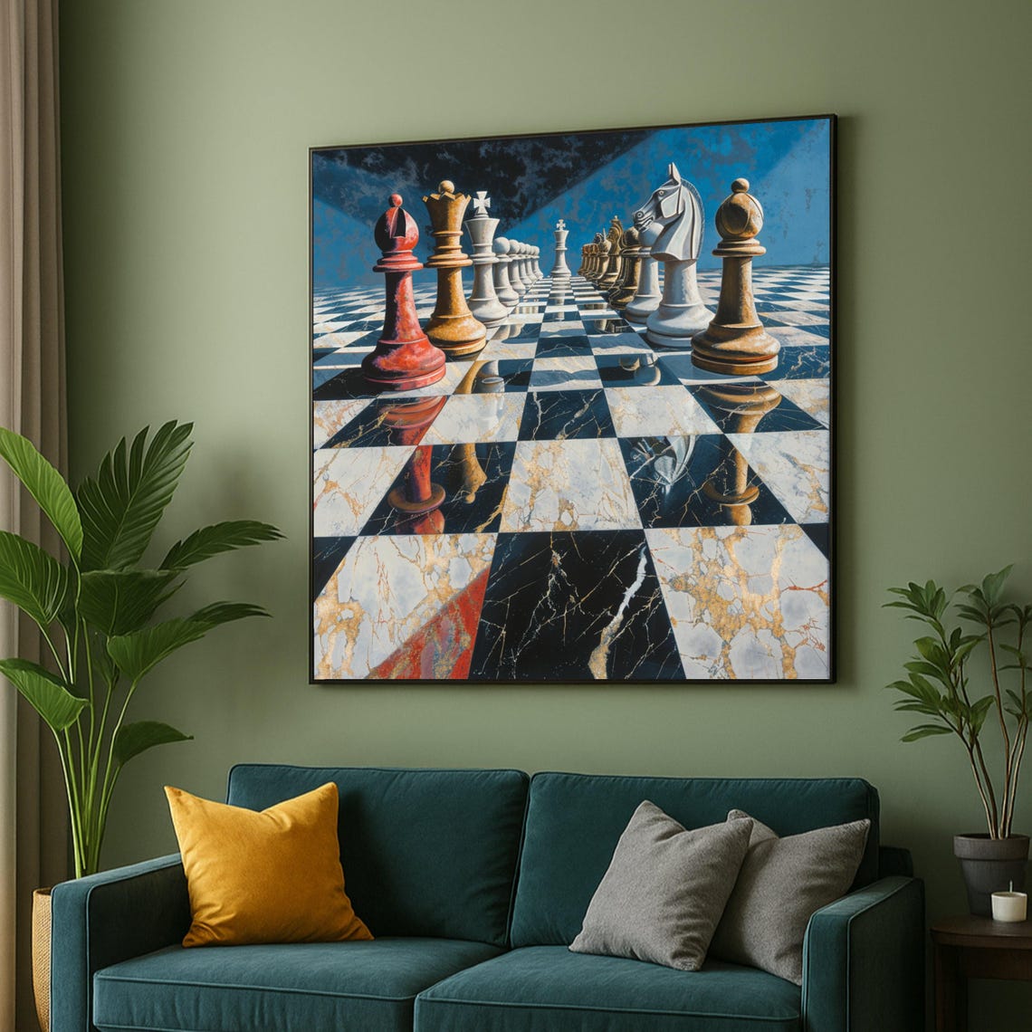 Dramatic Marble Chessboard Poster Strategic Game Scene Modern Artwork