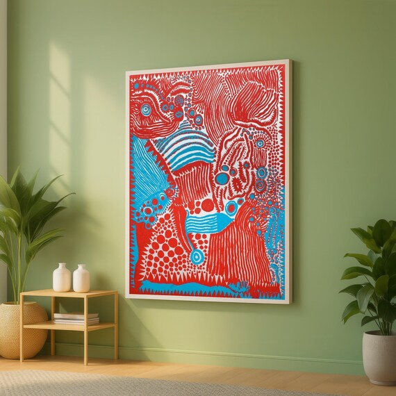 Yayoi Kusama Wall Art Abstract Red And Blue Pattern Canvas Modern Bold Contemporary Vibrant Home Decoration Artwork