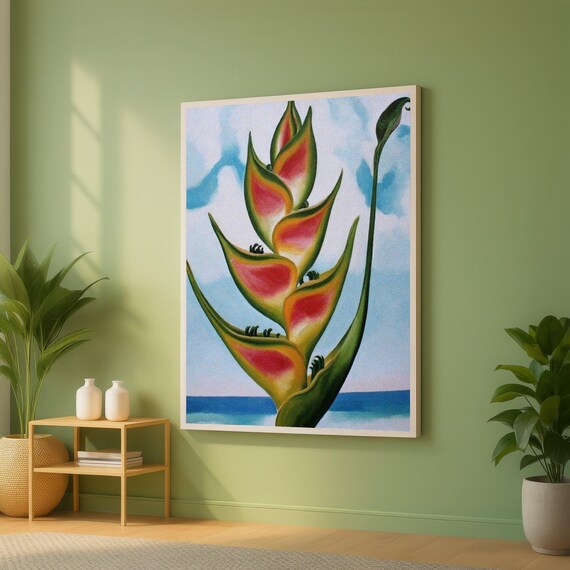 Tropical Heliconia Crab Claw Flower Painting in O'Keeffe Style Poster