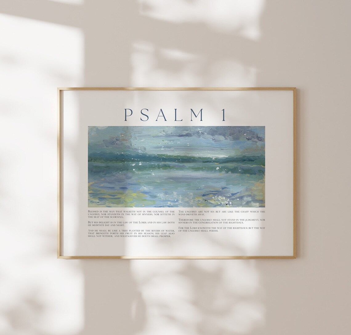 Psalm 1 Ocean Waves Seascape Painting Coastal Bible Verse Poster