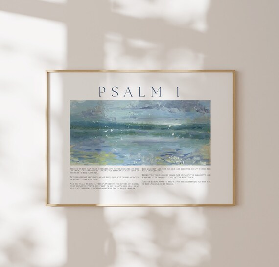 Psalm 1 Ocean Waves Seascape Painting Coastal Bible Verse Poster