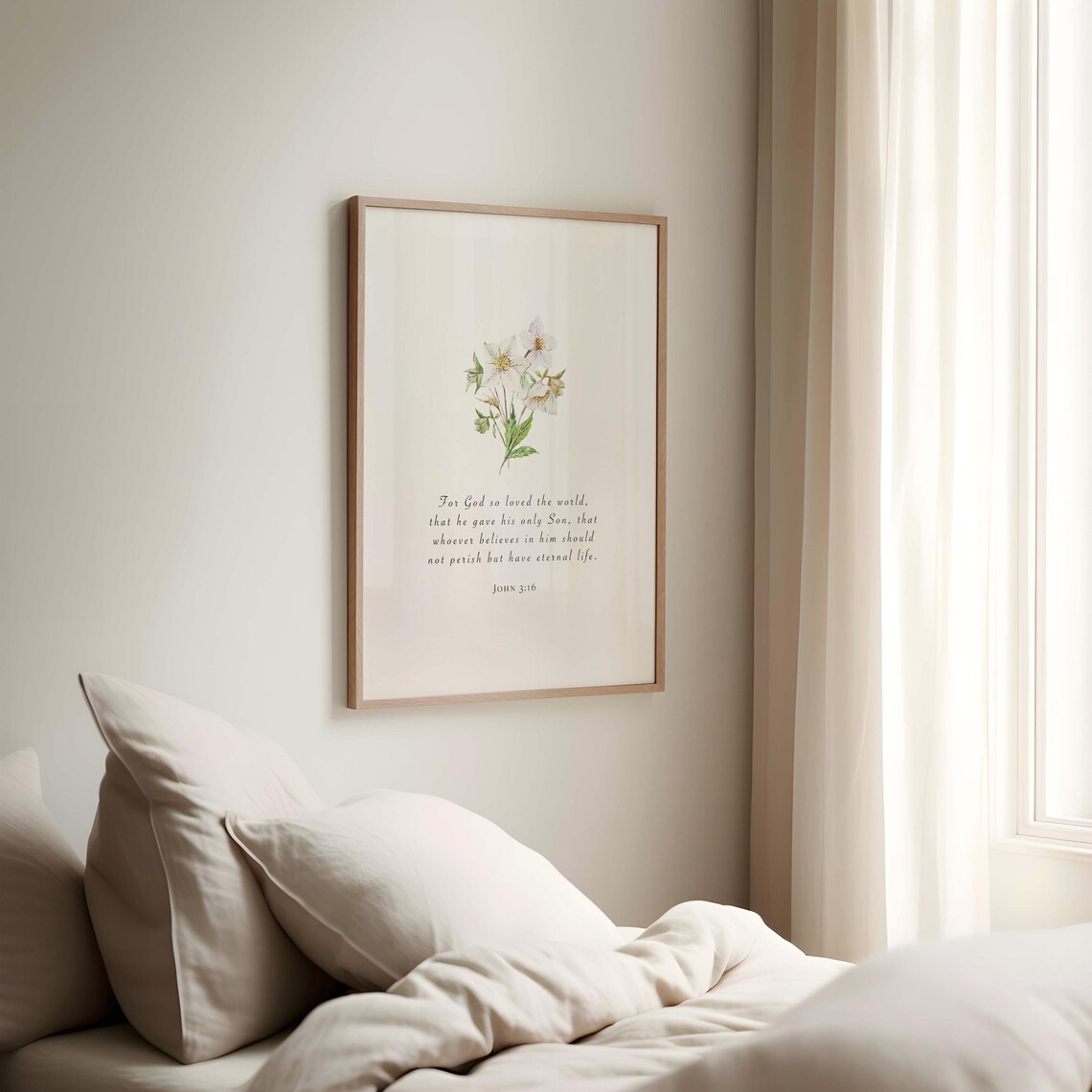 John 3:16 Christmas Rose Watercolor Floral Bible Verse Poster - Image 3