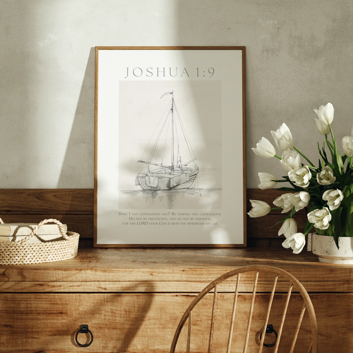 Joshua 19 Vintage Sailboat Art Print, Neutral Coastal - Image 4