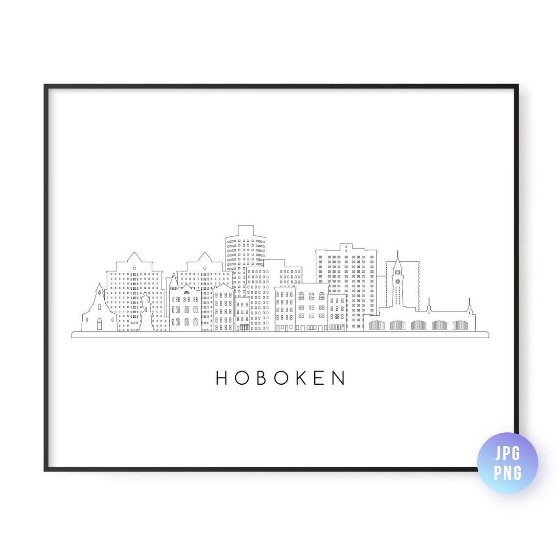 Hoboken New Jersey Downtown Skyline Line Art Minimalist City Poster