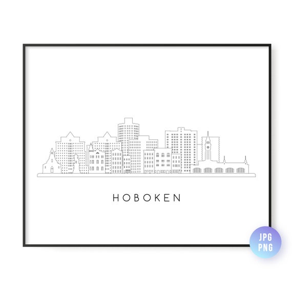 Hoboken Skyline Print Nj City Line Art Instant Wall Jpg Png