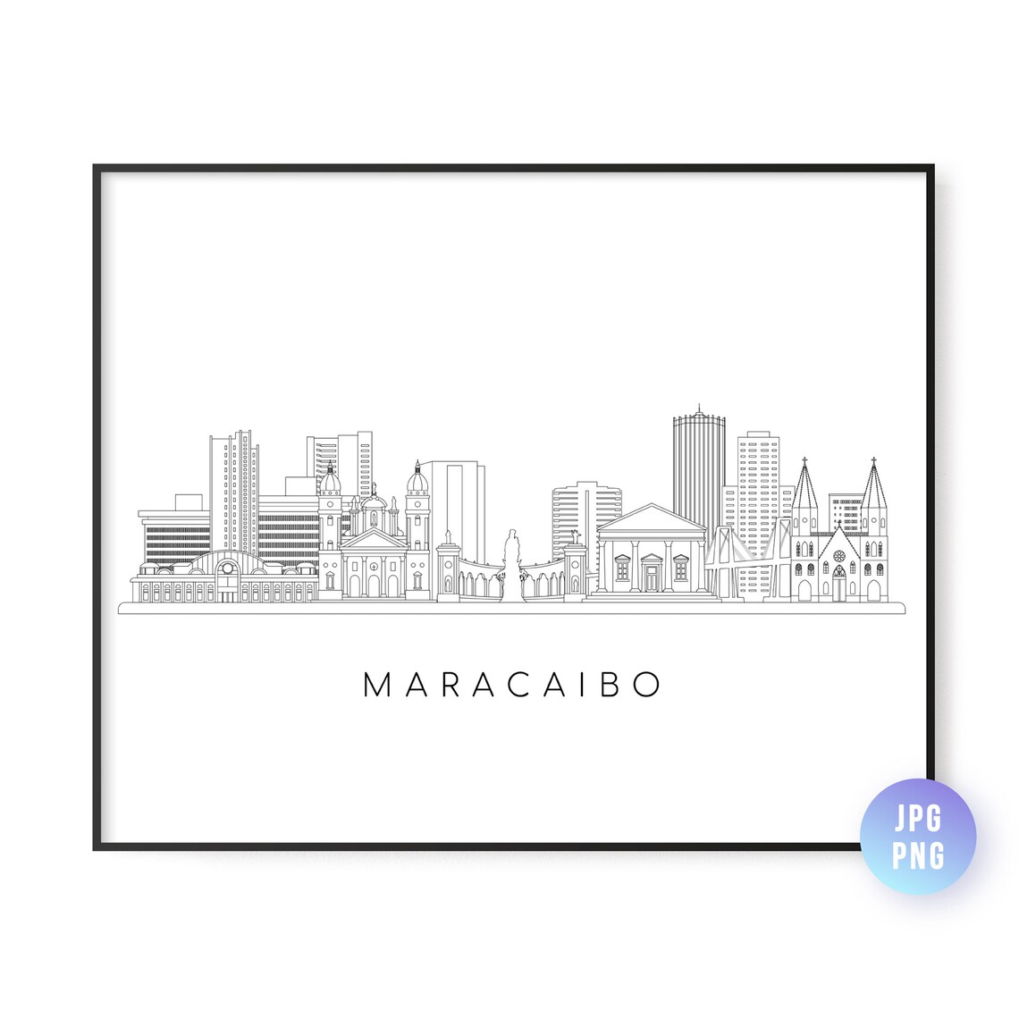 Maracaibo Skyline Line Art Travel Poster
