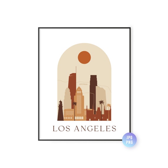 Los Angeles Skyline Print Archway Boho Sun Wall Art Poster Instant Bohemian Natural Colors
