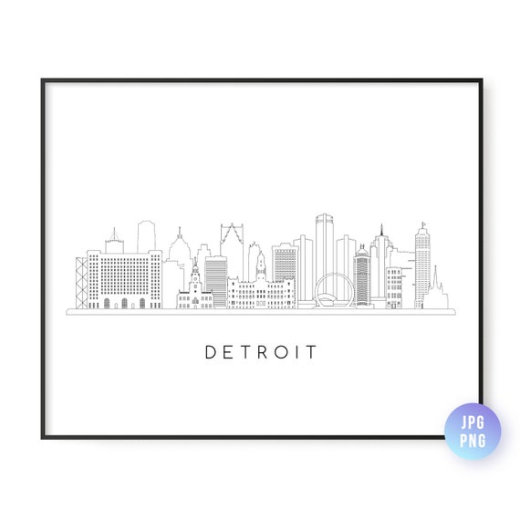 Detroit Skyline Line Art Travel Poster