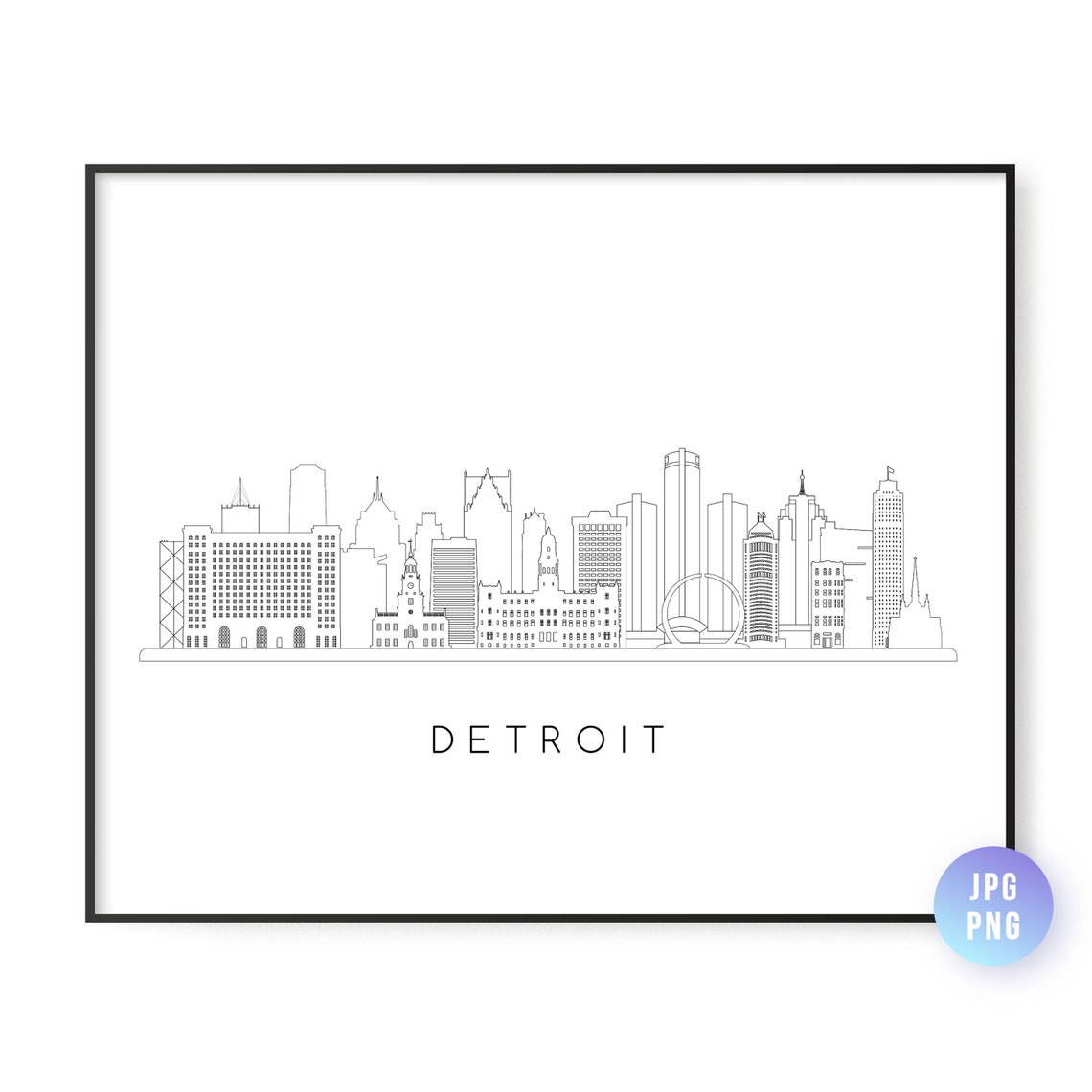 Detroit Skyline Line Art Travel Poster