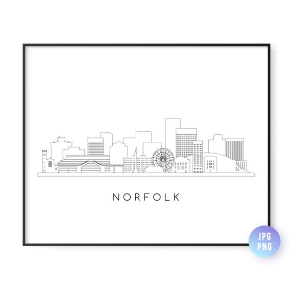 Norfolk Skyline Print City Va Line Art Instant Wall Jpg Png