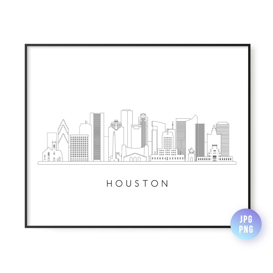 Houston Texas Downtown Skyline Minimalist Line Art Cityscape Poster