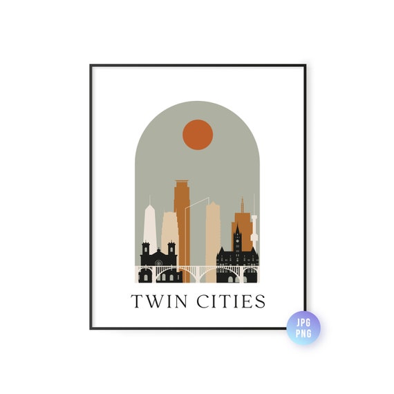 Twin Cities Skyline Bohemian Print Mn Boho Sun City Arc Mid Century Modern Decor Home Instant Jpgpng