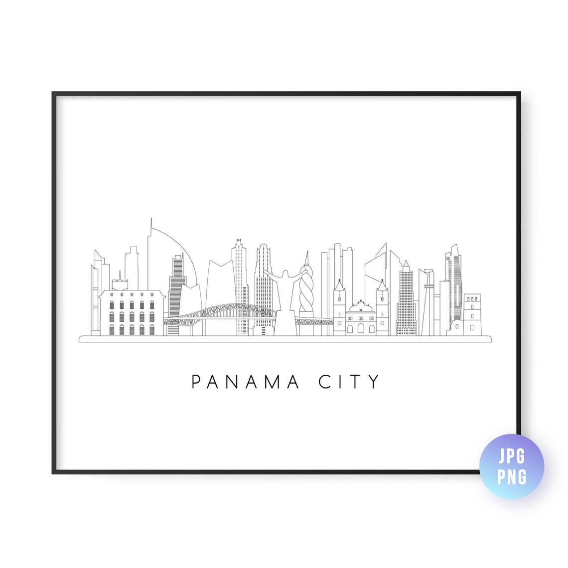 Panama City Skyline Print Line Art Instant Wall Jpg Png