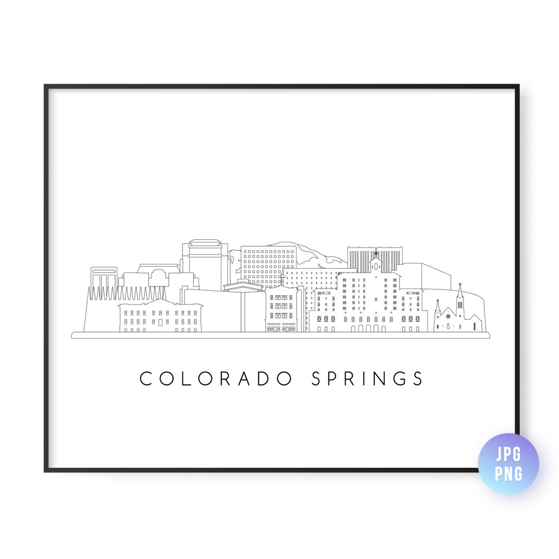 Colorado Springs Skyline Minimalist Line Art Cityscape Poster