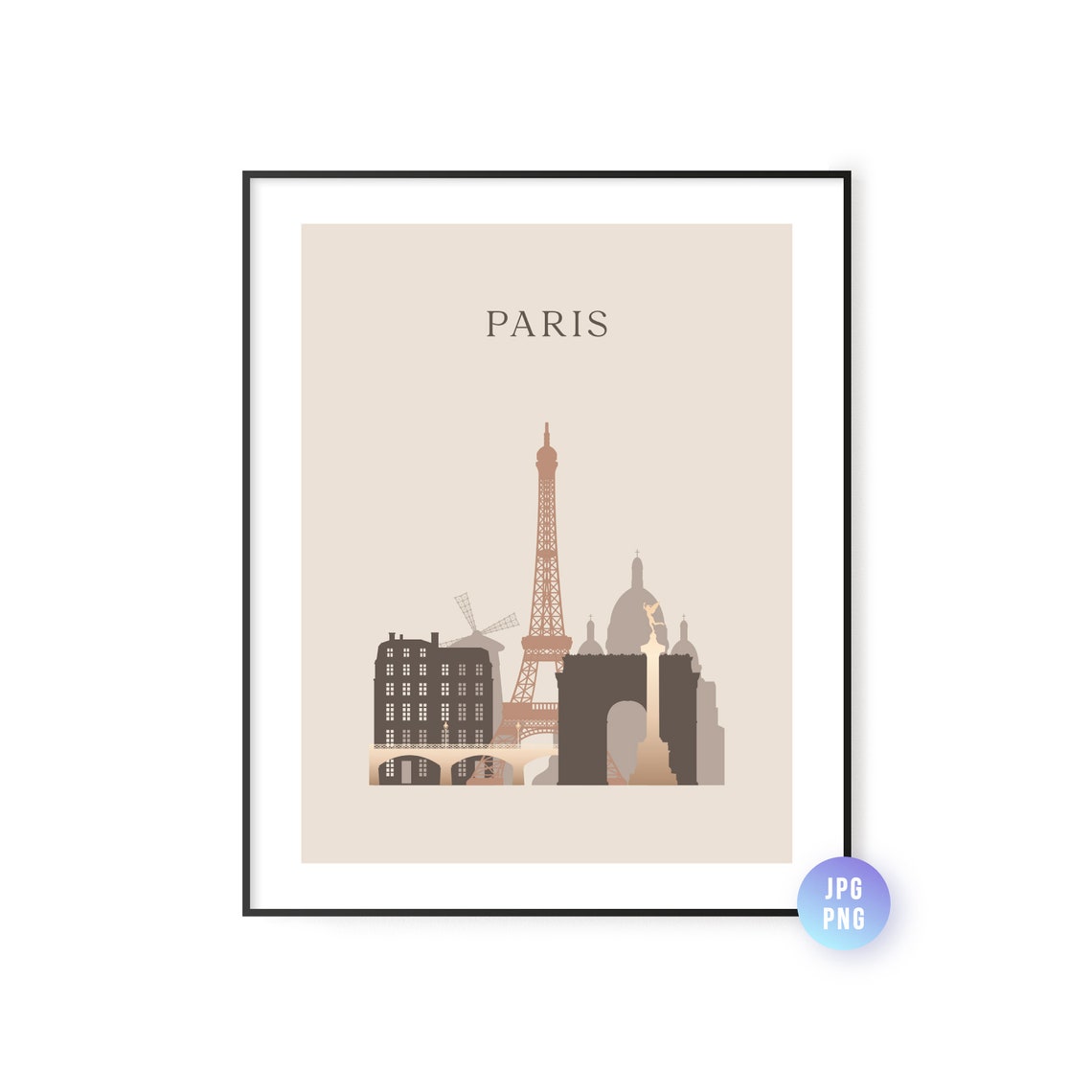 Paris Eiffel Tower Boho Minimal Skyline Modern French Travel Poster