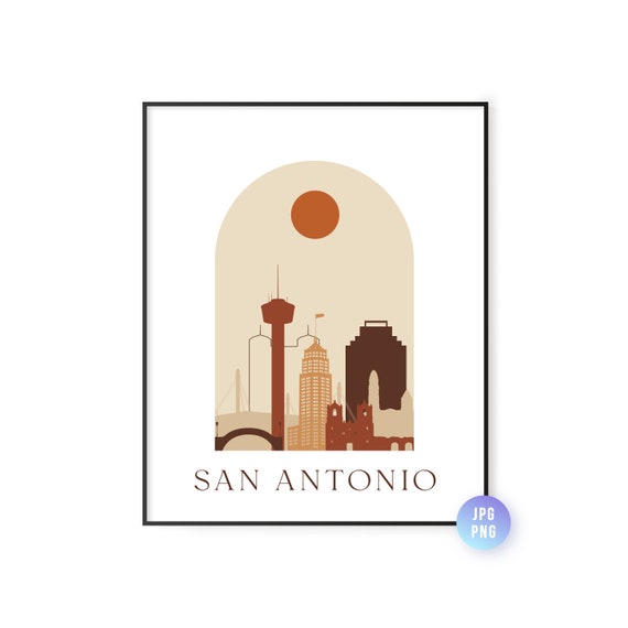 San Antonio Skyline Print Archway Boho Sun Wall Art Poster Instant Bohemian Natural Colors