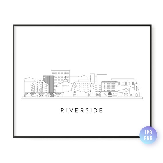 Riverside Skyline Print Ca City Line Art Instant Wall Downloaddownloadable Artjpgpng
