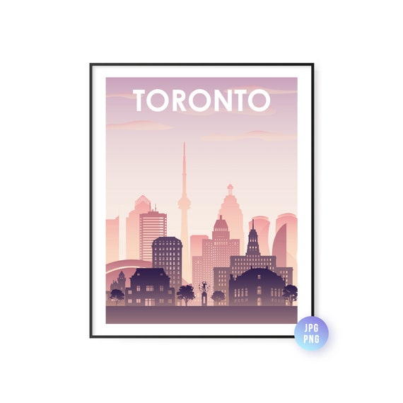 Toronto City Skyline Print Sunset Poster Art Instant Jpg Png