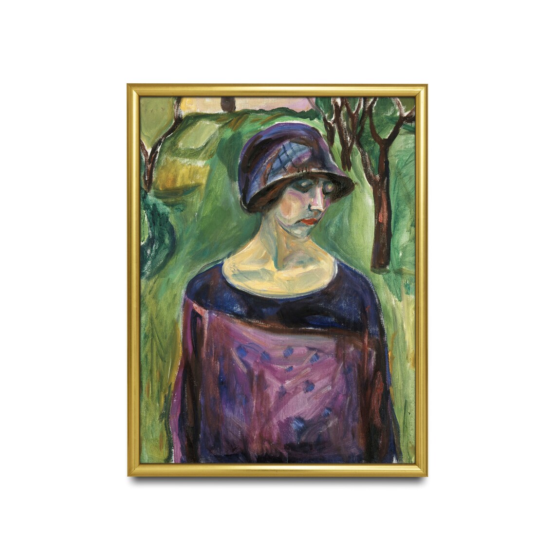 Woman in a Purple Dress and Cloche Hat in a Green Garden Poster - Image 4